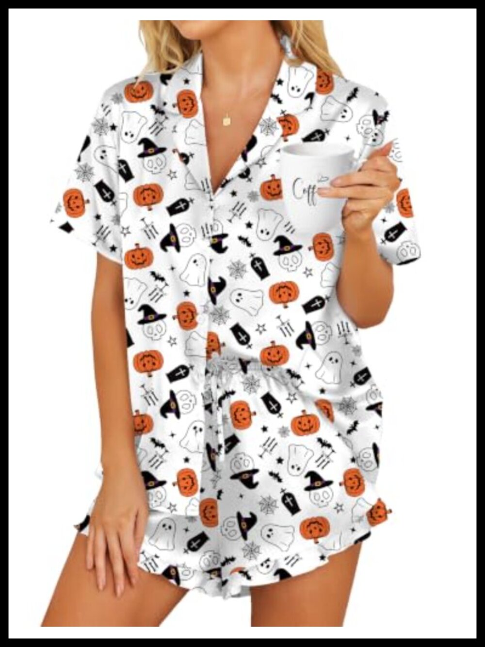 Satin Pajama Set Button Down 2 Piece Ruffle Shorts Sleepwear